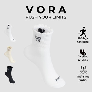 Vớ thời trang nữ cổ cao gân tăm in nơ viền sóng VORA– tất cổ cao nữ mềm mại co giãn VR-072