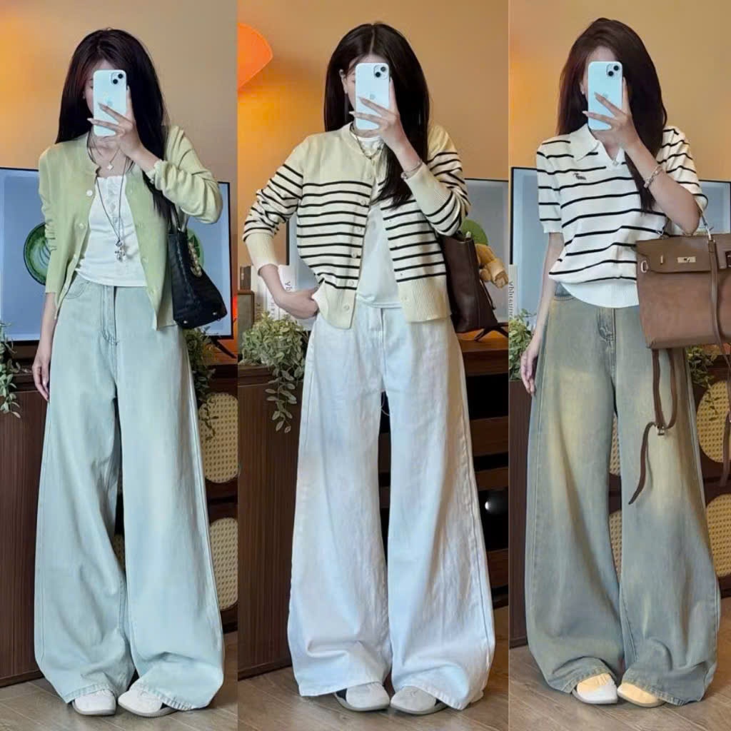 Quần Jean Bò Ống Suông Rộng ống 33cm Xuông Nữ CANA Jeans Cạp Cao Style MS16