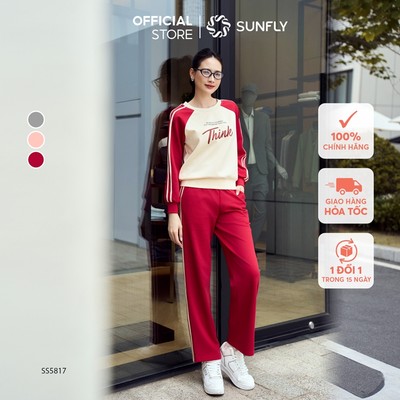 Bộ thể thao nữ poly cotton 2da áo dài quần dài SUNFLY SS5817