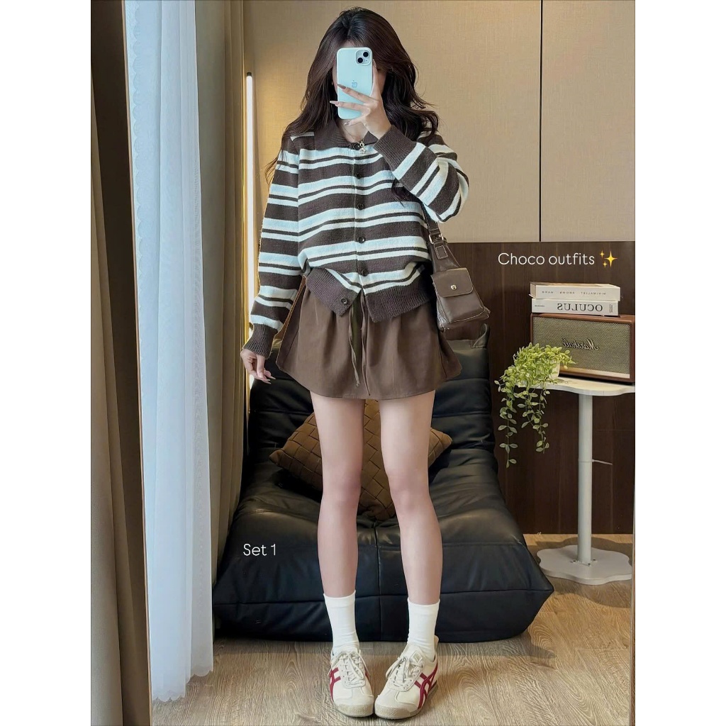 (ẢNH OLDSCHOOL) Áo len cardigan cài cúc kẻ nâu retro AILEE THEBARNETT
