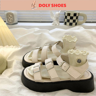  Sandal 3 Quai Dép Quai Hậu Nữ Đi Học Đế Bằng Cao 4 Phân Phong Cách Hàn Quốc Khuy Vuông Cá Tính DoLy Shoes 