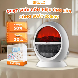 Quạt Sưởi Gốm SKULD 2000W Hiệu Ứng Lửa 3D  Máy Sưởi Decor Xoay Đảo Chiều, An Toàn, Không Khô Da
