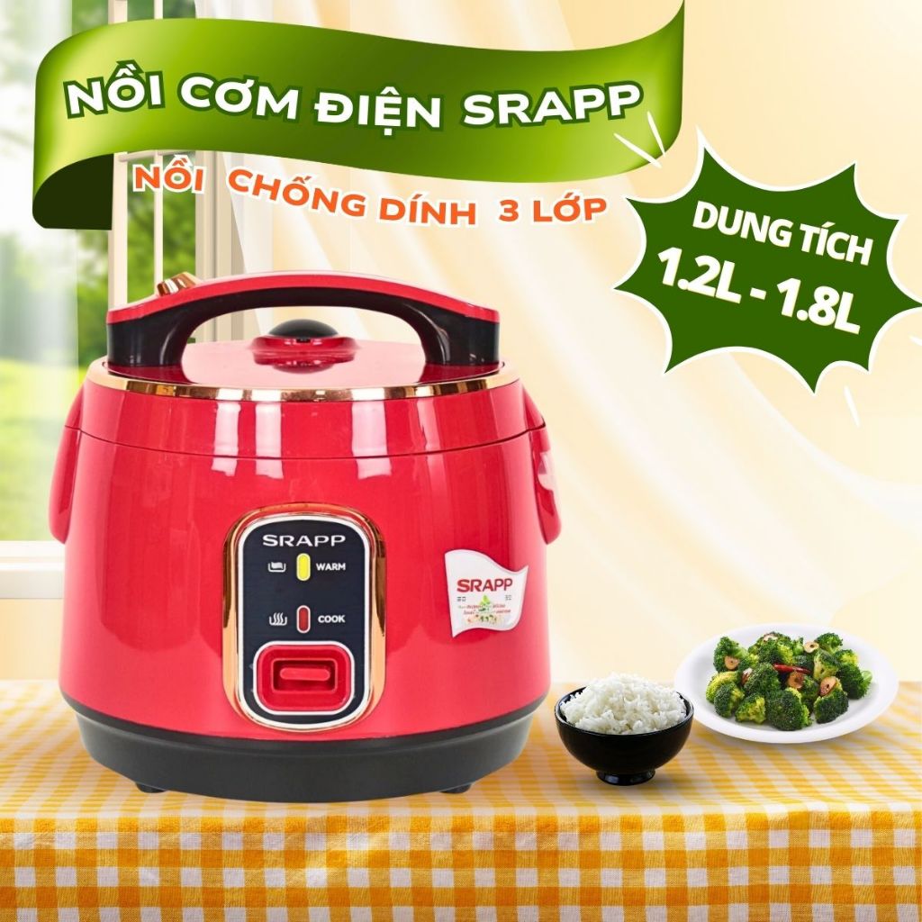 Nồi cơm điện SRAPP dung tích 1.2 - 1.8L, công nghệ chống dính hiện đại siêu bền bảo hành 12 tháng
