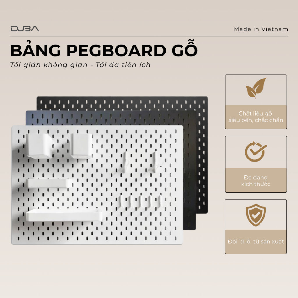  Tấm Gỗ Pegboard Trang Trí Treo Tường Bảng Lỗ Decor Tiện Dụng Tối Ưu Không Gian Không Gồm Phụ Kiện 