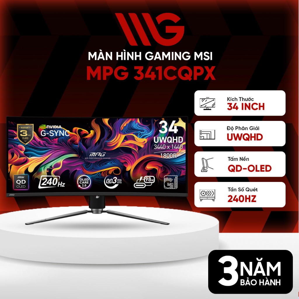 Màn hình Gaming MSI MPG 341CQPX QD-OLED 34 inch UWQHD 240Hz 0.03ms - Bảo hành 36 tháng