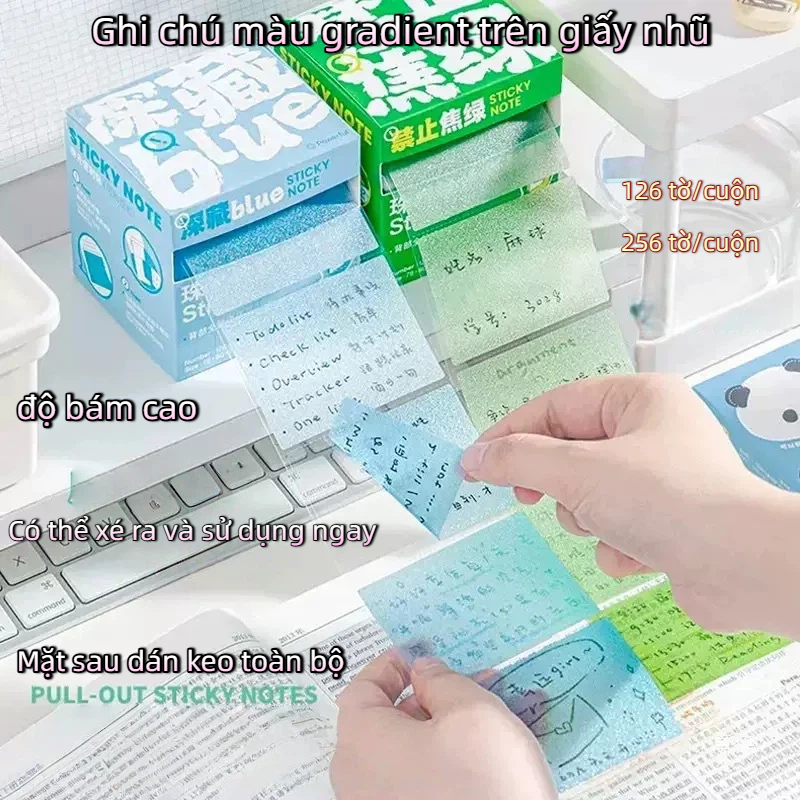 Giấy Note Trong Suốt NHAMOI – Sticky Notes Chống Nước, Giấy Nhũ Trong Suốt 126/256 Tờ, Viết Bút Bi &