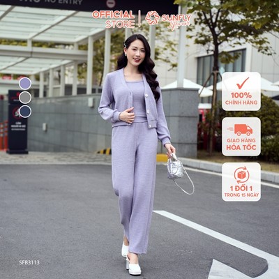 Set 3 len áo dây - áo khoác - quần suông dài dịu dàng, đa dụng SUNFLY SFB3113