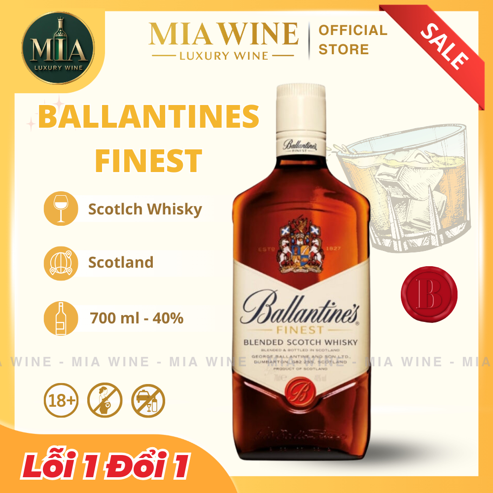 [Chính hãng] - Rượu Whisky Ballantines Finest Blended Scotch Whisky - 700ml (40%) Mia Wine