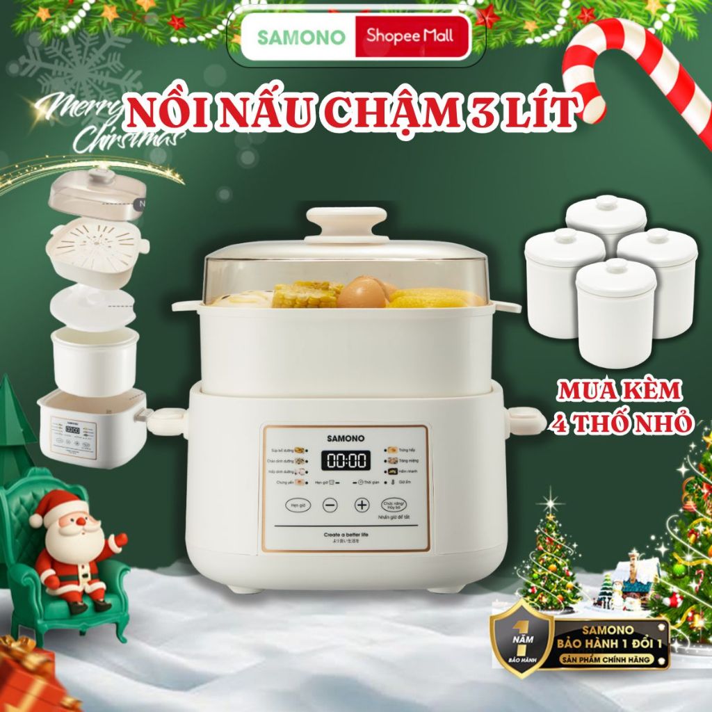 (MỚI) Nồi nấu chậm đa năng SAMONO SW-SC30 dung tích 3L phiên bản tiếng Việt 500W - Hàng chính hãng BH 1 năm