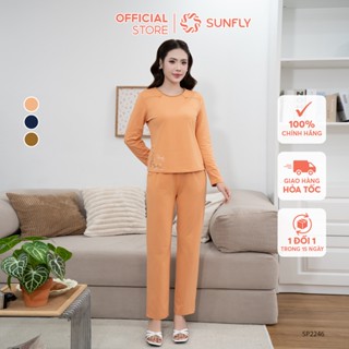  Đồ bộ mặc nhà nữ cotton compact áo dài quần dài  bộ cotton trung niên SUNFLY SP2246 