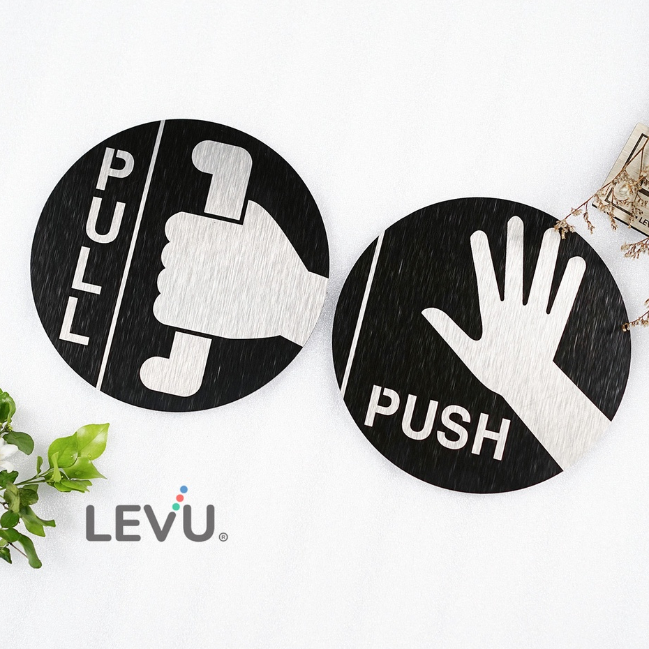 Bảng nhôm alu xước đen Pull Push LEVU-ALU15 dán cửa hướng dẫn ra vào