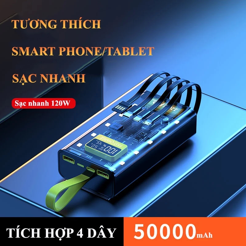 Sạc Dự Phòng 50000mAh Sạc Nhanh 120W  Thiết Kế Mới Đèn Led RGB Hiện %pin  Kèm 4 Đầu Sạc Tiện Lợi | BigBuy360 - bigbuy360.vn