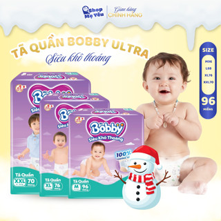 Tã quần Bobby Ultra mẫu mới M96/L88/XL74/XXL68 siêu thấm hút thoáng khí 360° cho bé