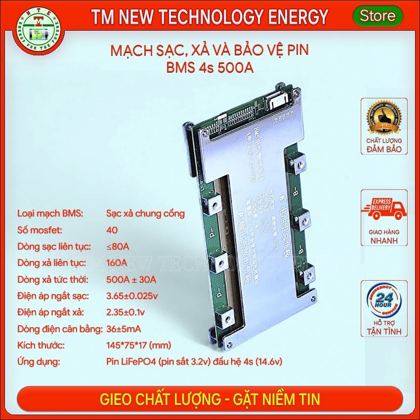 Mạch sạc, xả và bảo vệ pin (BMS) dùng cho pin lithium LiFePO4 (LFP, pin sắt) 3.2v đấu hệ 4s 14.6v 50