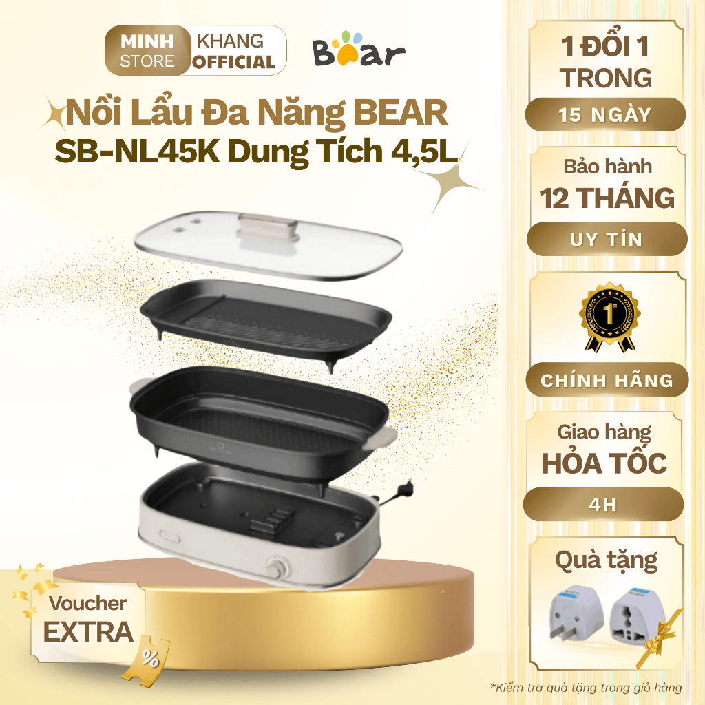 Nồi lẩu đa năng Bear SB-NL45K dung tích 4,5l - Bảo Hành 12 Tháng - Minh Khang Store