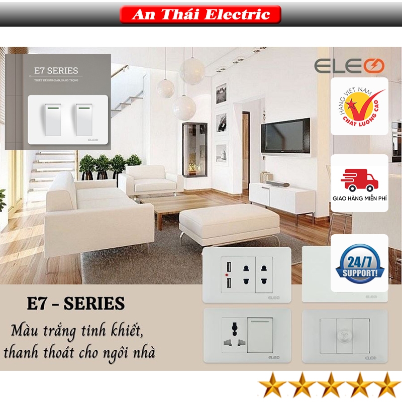 Bộ thiết bị điện ổ cắm, công tắc cao cấp ELEO màu trắng E7