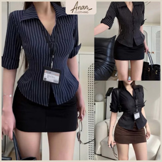  Áo Sơ Mi Tay Lỡ Cột Nơ Lung Hoạ Tiết Trơn Kẻ Sọc Có Dây Thắt Eo Phía Sau Ôm Body Quyến Rũ Ananclothing 