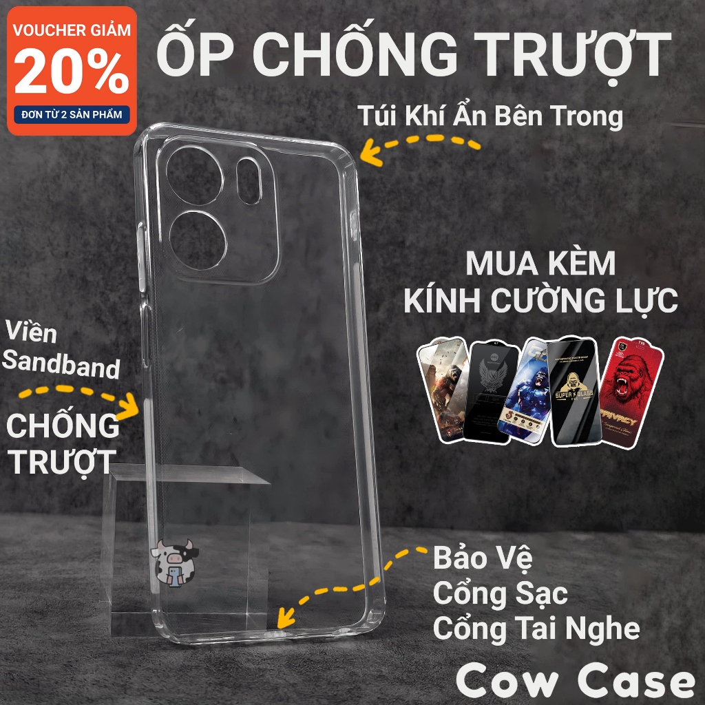 Ốp lưng Oppo A5x Cow case chống trơn trượt | Ốp điện thoại Oppo dẻo bảo vệ camera đt toàn diện