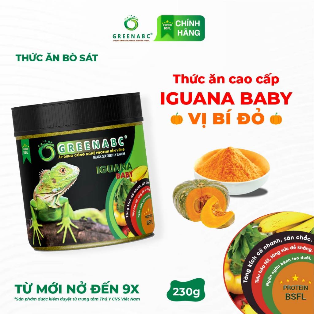 Thức ăn IGUANA BABY Bí Đỏ GREENABC. Dành cho Igu từ mới nở cho đến 9x, tăng kích thước, màu đẹp – Hộ