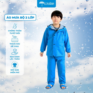  Áo mưa bộ trẻ em 2 lớp cho bé 2-15 tuổi vải dệt ép tráng mủ siêu bền mềm nhẹ chống thấm tuyệt đối an toàn cho bé 
