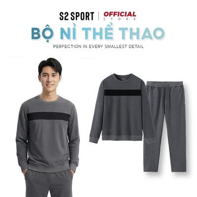 Bộ nỉ nam thu đông thể thao dài tay S2 SPORT kẻ ngang chất nỉ dày dặn quần cạp chun co giãn - BN04