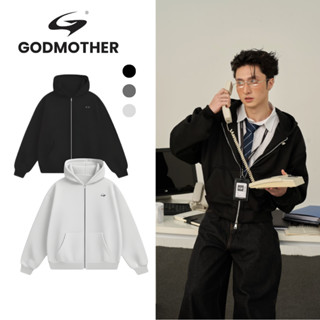   Độc Quyền  Áo Khoác Nỉ Trơn GODMOTHER 2025 Khoác Zip Kim Loại Hai Chiều Dáng BOXY Chất Nỉ Lông Cáo Có Túi 