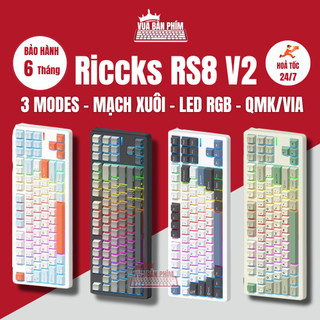   HÀNG SẴN  Bàn phím cơ Riccks Rs8 | riccks rs87 V2 không dây mạch xuôi led rgb gasket mount hostswap qmk via 