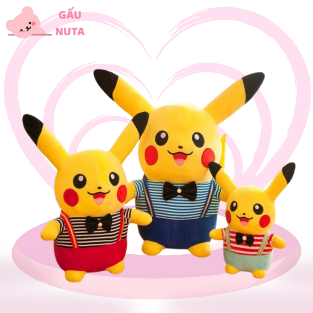Gấu Bông Pikachu Mặc Yếm - Gấu Ôm Pikachu Mặc Áo Tinh Nghịch Dễ Thương NUTA