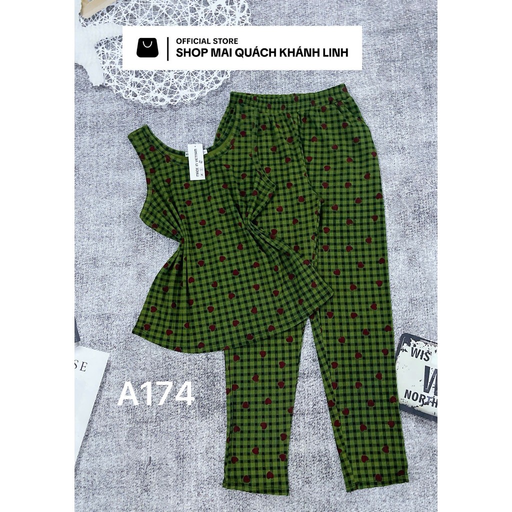 Set bộ quần dài áo ba lỗ hoạ tiết caro QMKL A174