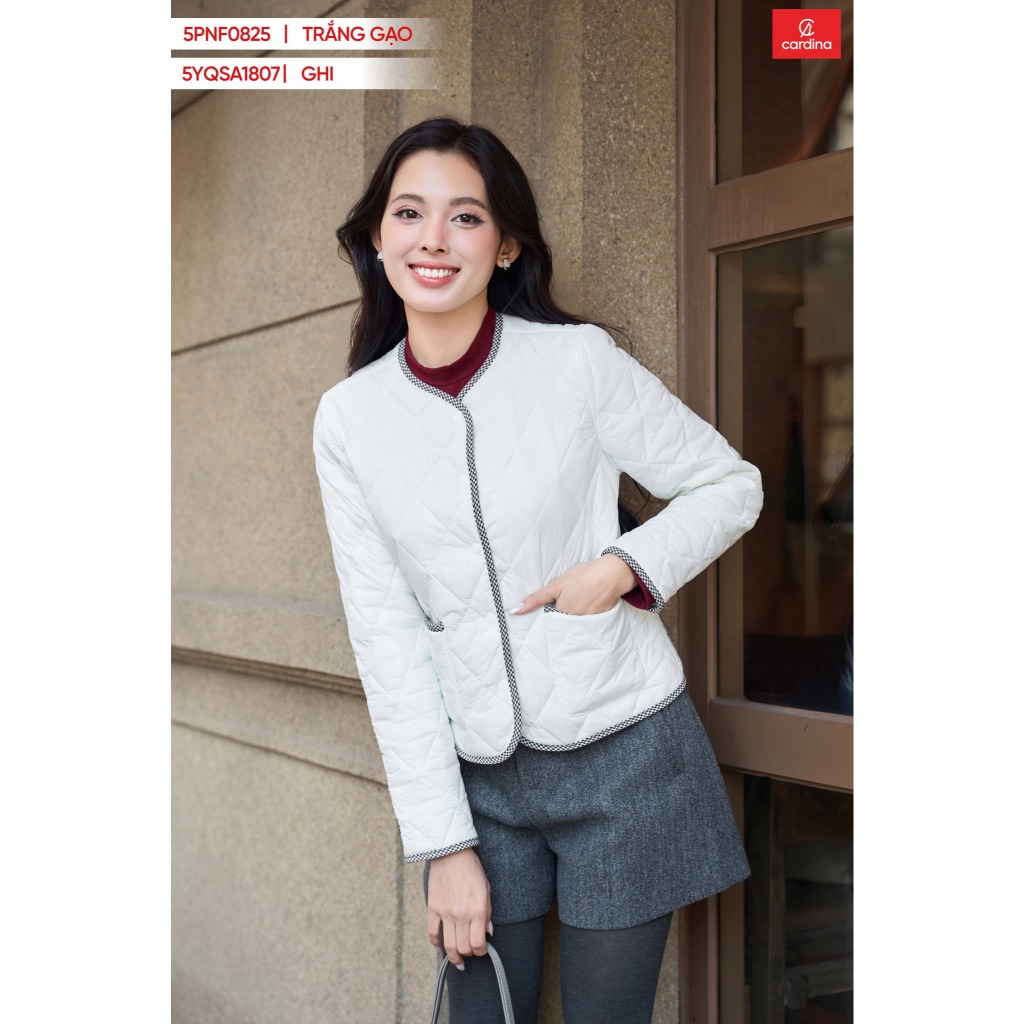 Áo phao trần trám Cardina cổ tròn, dáng ngắn chính hãng siêu nhẹ chống nước