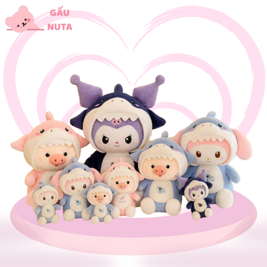 Gấu Bông Heo Mũ Cá Mập  - Kuromi Mũ Cá Mập  Cao Cấp Gấu Bông NUTA