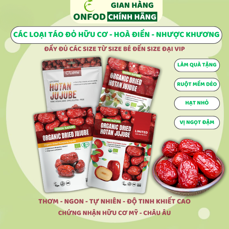 Táo đỏ hữu cơ hoà điền tân cương organic size đại Hotan jujube ONFOD healthy eatclean 450g