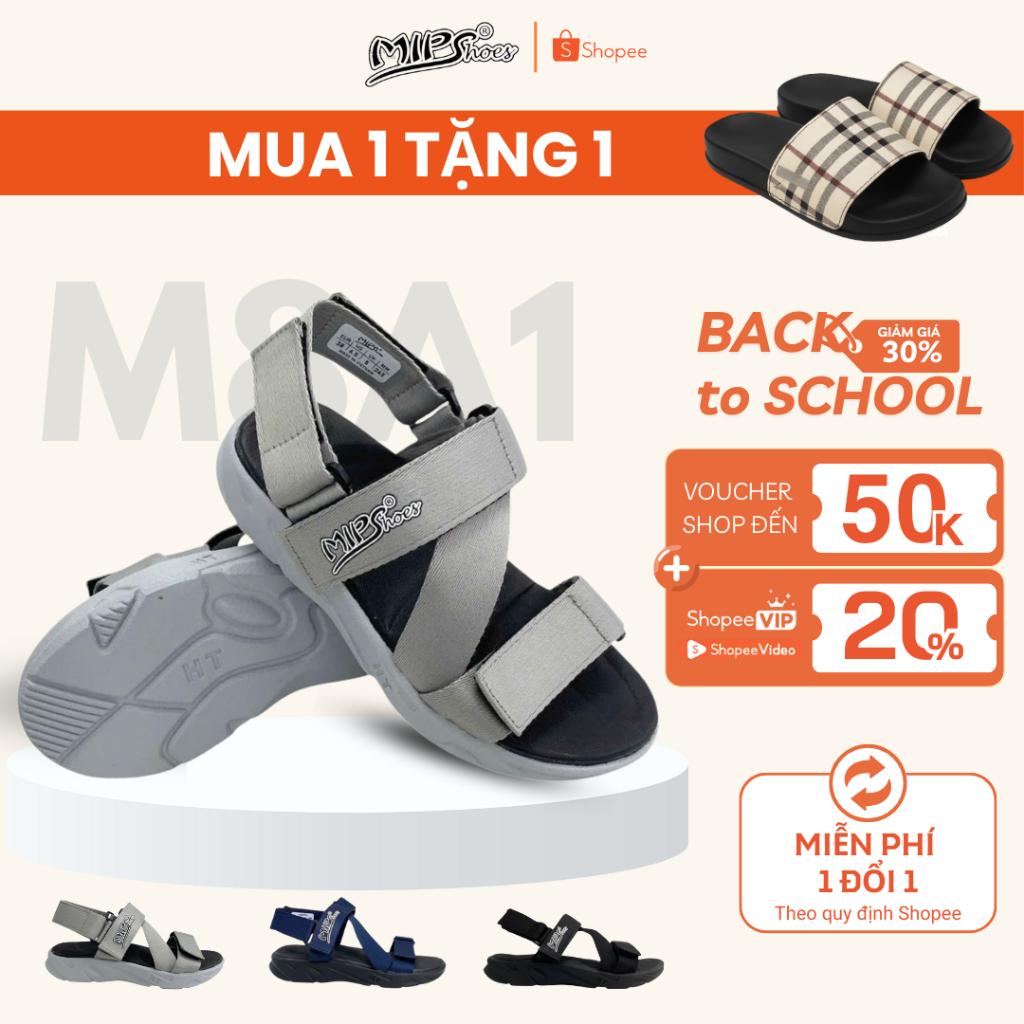   MUA 1 TẶNG 1  M8A1  Giày Sandal Quai Chéo Nam Nữ Đi Học Unisex Dép Quai Hậu Đế Phylon 4cm Nhẹ Êm 