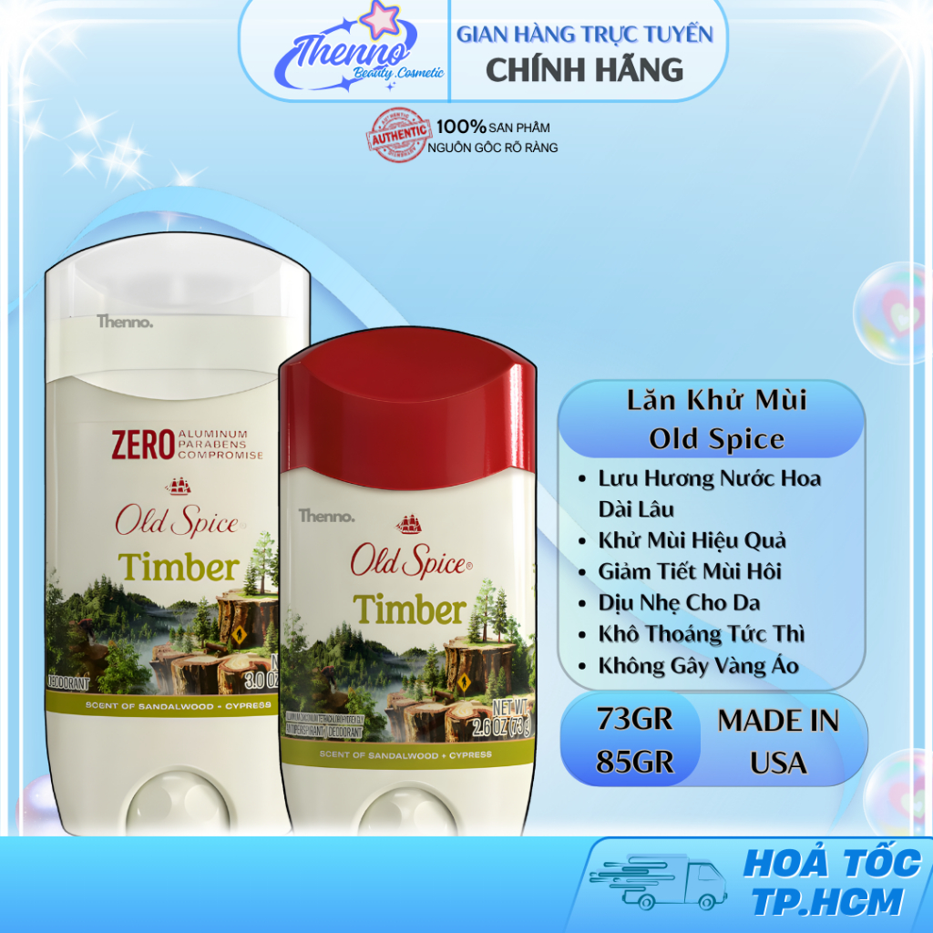 Lăn Sáp Khử Mùi,Ngăn Mồ Hôi Old Spice Timber SandalWood Antipespirant & Deodorant 73g/85g Nhập Khẩu 