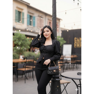 [HỎA TỐC HCM] Áo crop đan dây tay phồng dài (2 màu)