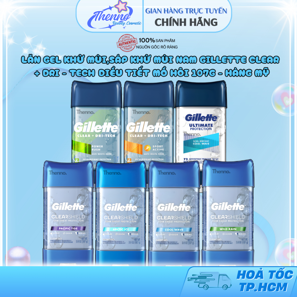 Lăn Gel Khử Mùi,Sáp Khử Mùi Nam Gillette Clear + Dri - Tech Điều Tiết Mồ Hôi 107g - Hàng Mỹ