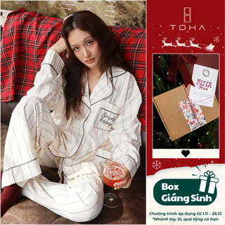   QUÀ GIÁNG SINH  TOHA Homewear Đồ Bộ Pijama Nữ Cao Cấp Dài Tay Mặc Nhà Dễ Thương Simply Happy 