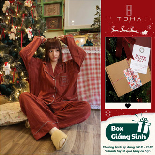   QUÀ GIÁNG SINH  TOHA Homewear Bộ Đồ Ngủ Nữ Cao Cấp Dài Tay Mặc Nhà Thoáng Mát Simply Happy - GIẶT RIÊNG 