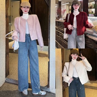  Áo dạ nữ A.697 Áo dạ lông xù dáng lửng cổ tròn tay dài phối cúc dọc túi ngang phong cách Hàn Quốc - Shop Chấm Bi 