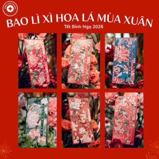  Bao lì xì Tết Bính Ngọ 2026  Set 60 bao  lì xì tết 2026 mẫu hoa lá thiết kế sang trọng giấy C150 loại tốt cao cấp 