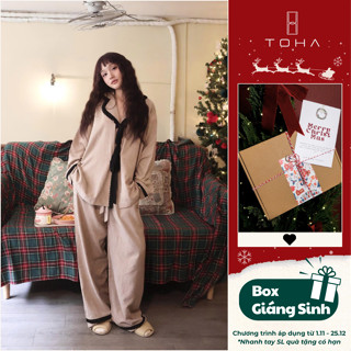   QUÀ GIÁNG SINH  TOHA Homewear Bộ Đồ Ngủ Nữ Cao Cấp Dài Tay Mặc Nhà Thoáng Mát Holiday Hearth 