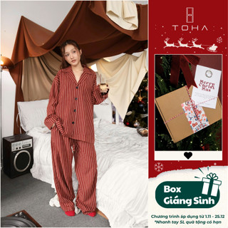   QUÀ GIÁNG SINH  TOHA Homewear Đồ Bộ Pijama Nữ Cao Cấp Dài Tay Mặc Nhà Dễ Thương December Lines - GIẶT RIÊNG 
