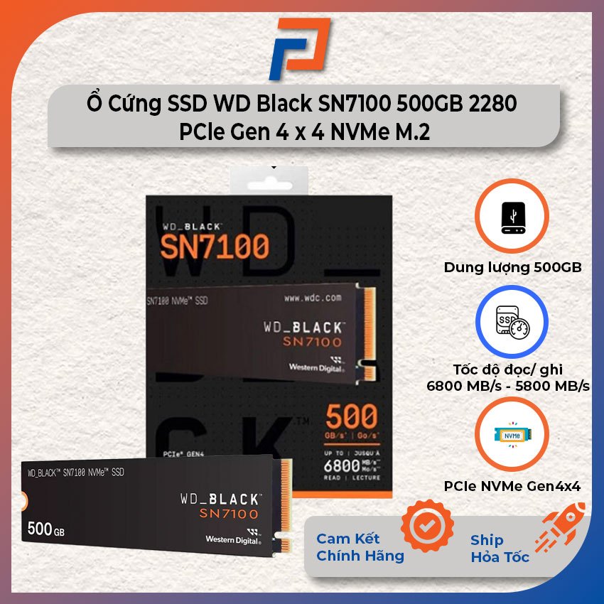 Ổ Cứng SSD WD Black SN7100 dung lượng 500 GB PCle Gen 4 x 4 NVMe M.2 2280 - Bảo hành chính hãng 60 t