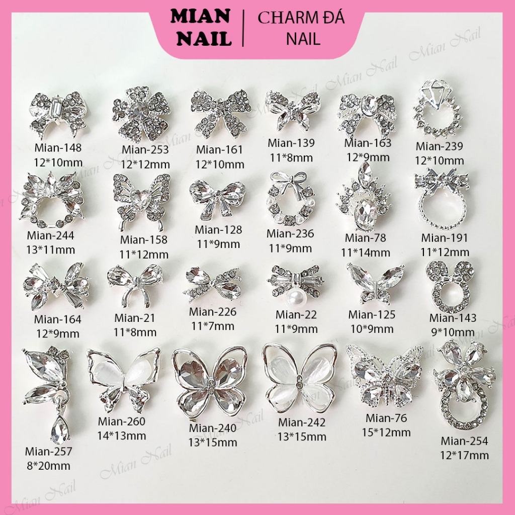 [Giá 2 viên] Charm màu bạc charm nail đính móng trang trí móng tay nghệ thuật bằng hợp kim các mẫu xu hướng_Bảng 1
