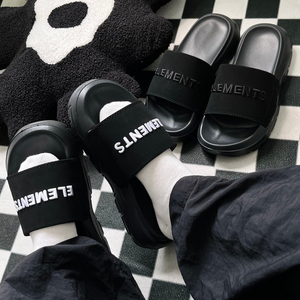 Dép Elements  Silde Chunky chữ thêu nam nữ- Dép quai ngang Elements  nam nữ chữ thêu dế cao