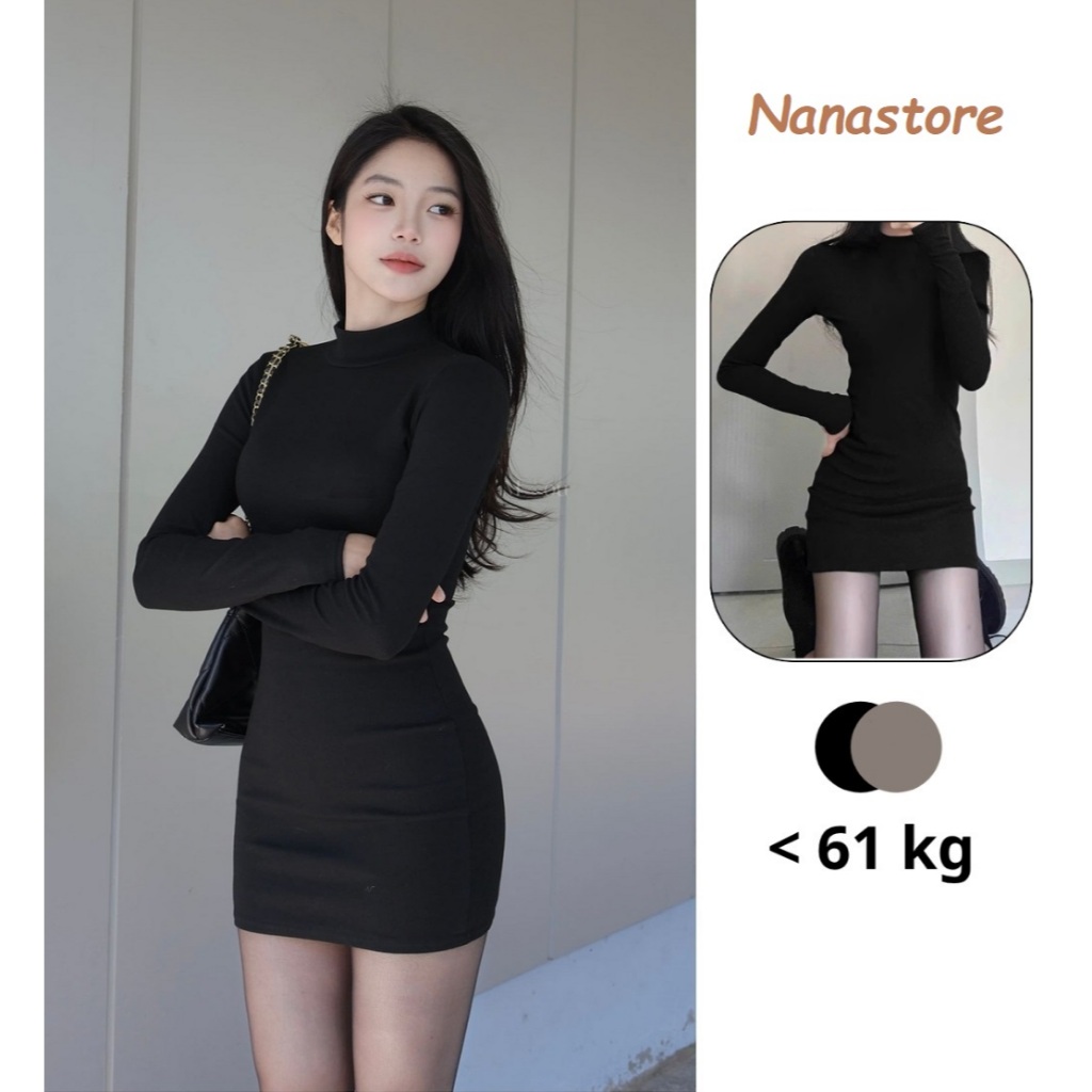 Váy Ôm Body Nữ Dài Tay Cổ 3 Phân Dáng Ngắn Chất Len Lông Thỏ, Đầm Boby Nữ Mini Dài Tay 514T