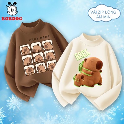 Áo giữ nhiệt cho bé trai BOBDOG chất liệu zip lông co giãn tốt in hình CAPYPARA  cute cho bé