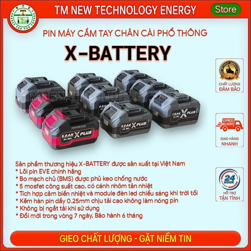 X-BATTERY Bộ nguồn Máy Cầm Tay Chân Phổ Thông 40mm Dung Lượng 4Ah-7.5Ah Dòng Xả Cao Giao Hàng Nhanh