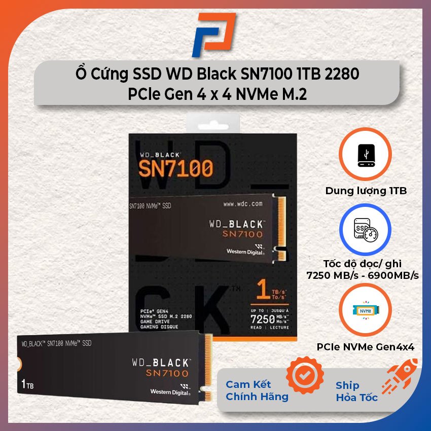Ổ Cứng SSD WD Black SN7100 1TB PCle Gen 4 x 4 NVMe M.2 2280 (WDS100T4X0E) Bảo hành 60 tháng chính hã