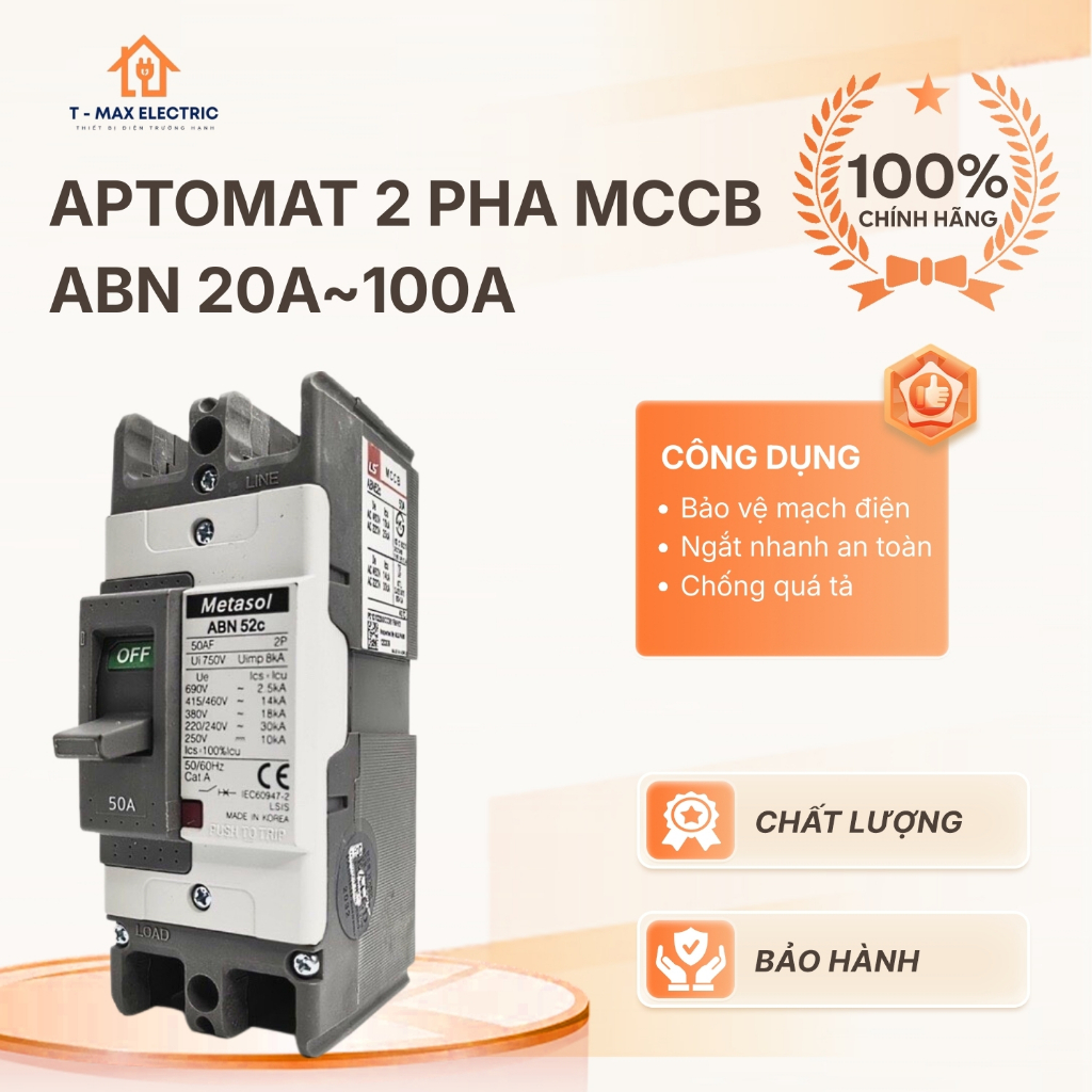 Aptomat 2 Pha - MCCB ABN 20A~100A